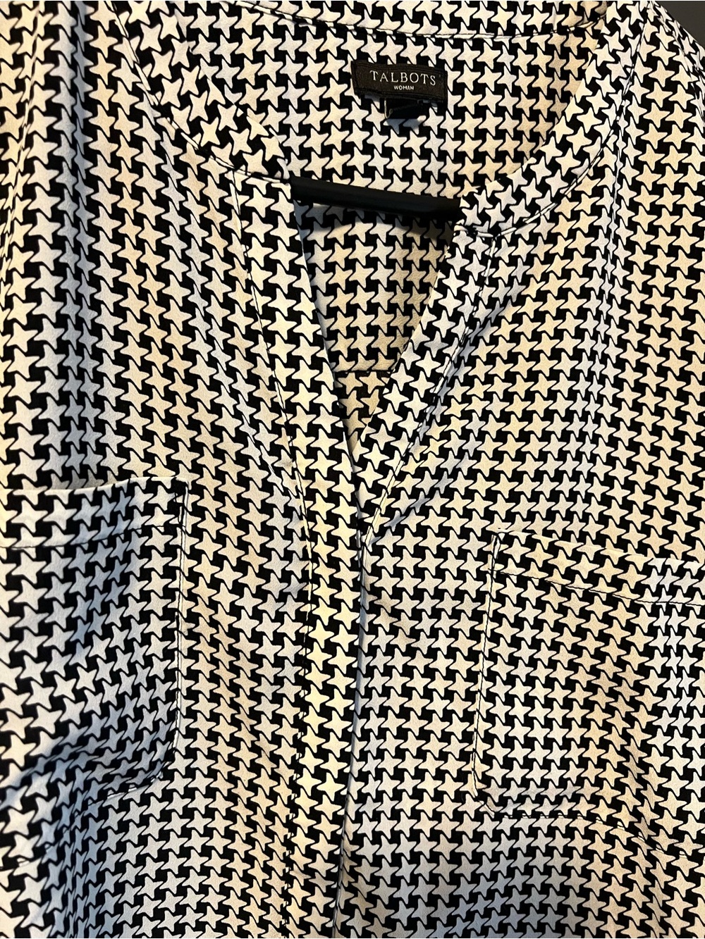 Talbots Black and White Houndstooth-Style Button-Down Blouse